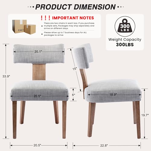 Image of HNY Mid Century Modern Dining Chairs, Farmhouse Linen Fabric Upholstered Accent Chair Curved Backrest Kitchen Chairs Set of 2, with Hardwood Frame, Grey