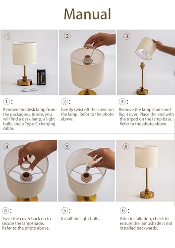 Heqet 029 Cordless Table Lamp,Small Gold Portable Rechargeable Lamp, 2-Level Brightness, Patio Table Lamp, Livingroom,Bedroom, Dining Table,Ambient Light For Kitchen, Antique thumb #6