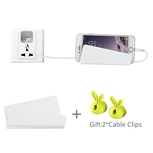 Wall Mount Phone Holder, Lodoicea Damage-Free Dock Charger Holder with 3M Command Adhesive Strips For iPhone, iPad, Tablet or Smartphone (White)