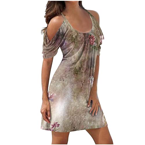 Vestidos juvenis de manga curta com gola redonda, vestidos plissados havaianos, I-324 marrom, P