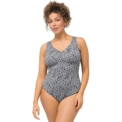 Ulla Popken Women's Black Leaf Pattern Swimsuit Cover
