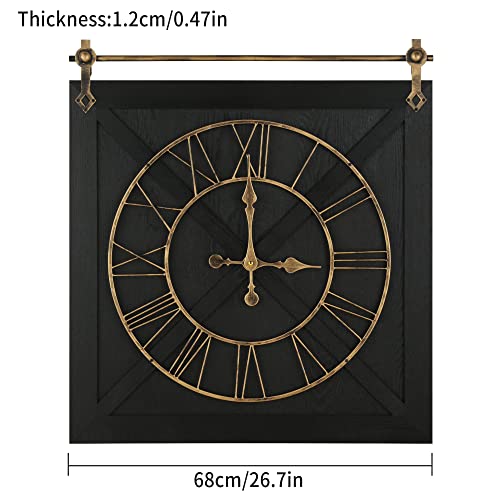 1St Owned Large Farmhouse Rustic Wall Clock Vintage Aesthetic Square Wood Decorative Clock For Living Room,Bedroom, Kitchen,Farmstead Barn Door Wall Clock #TOP2