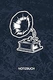  NOTIZBUCH: A5 Kariert - Nostalgie Liebhaber Heft - Retro Notizheft 120 Seiten KARO - Grammophon Notizblock Steampunk Motiv - 90er Kind Geschenk