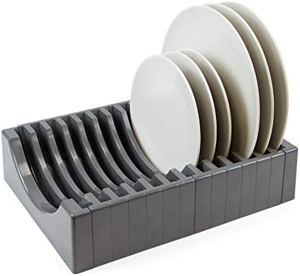 Emuca - Dish organizer for kitchen cupboard, plate holder, capacity for 13 plates, plastic, anthracite grey.