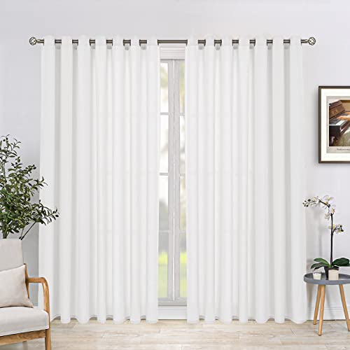 BGment Natürliche Leinenvorhänge aus Kunstleinen für Schlafzimmer, Ösen, dickes Leinen, halbtransparente Vorhänge, lichtfilternde Privatsphäre, 100x84 Zoll, Weiß Cover