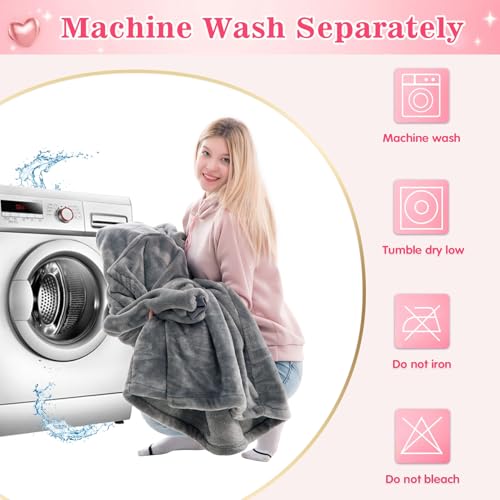 Image of Waitu Wearable Blanket Sweatshirt Gifts for Women and Men, Super Warm and Cozy Giant Blanket Hoodie, Thick Flannel Blanket with Sleeves and Giant Pocket - Gray