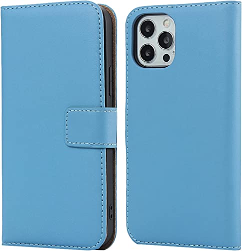 Étui de protection iPhone 13 Pro Max en cuir PU bleu aux finitions soignées