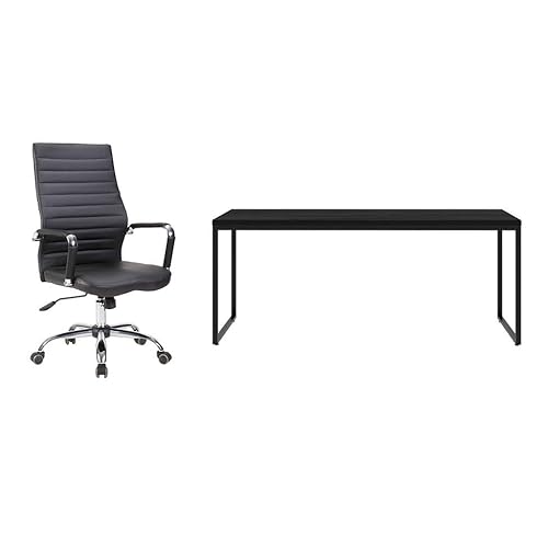 Conjunto de Mesa Studio 180 cm com Cadeira de Escritório Diretor Giratória Cleaner Preta