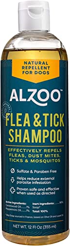 Alzoo Flea And Tick Repellent Shampoo For Dogs, Effectively Repels Fleas, Ticks & Mosquitos, 100% Plant-Based Active Ingredients, Sulfate & Paraben-Free, 12 Fl. Oz. #TOP28