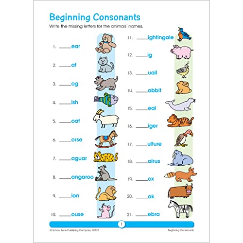 School Zone Phonics Review 1-3 Workbook: 64 Pages, 1st Grade, 2nd Grade, 3rd Grade, Combination Sounds, Short Letters, Vowels, Ages 6 to 9 (I Know It! Book Series)