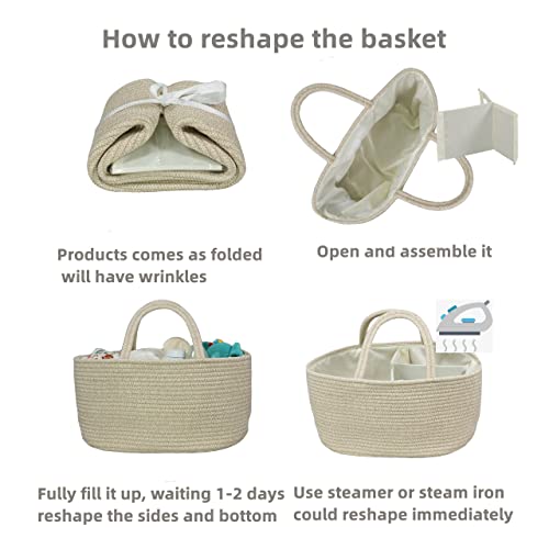 Image of XUANGUO Large Cotton Rope Baby Diaper Caddy Organizer Basket Oatmeal | Nursery Storage Bin, Portable Baby Tote Bag for Changing Table or Car, Baby Shower Gifts Bag, Newborn Essentials, Registry