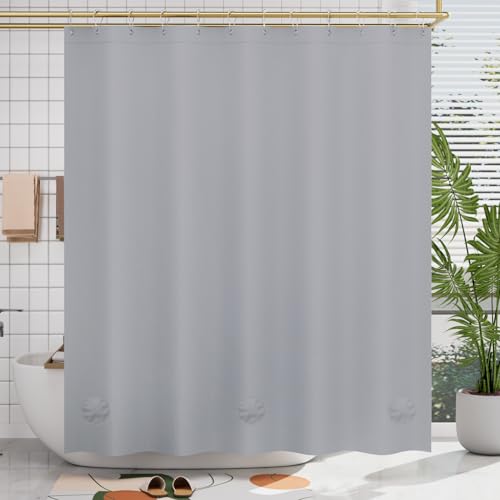 Image of AmazerBath Grey Shower Curtain Plastic, Thick PEVA Shower Curtain Grey, Heavy Duty Shower Curtains for Bathroom, Waterproof Shower Curtain 72x72 with 3 Big Weighted Stones and 12 Rustproof Grommets