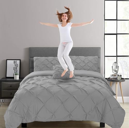 Aaryan Linen Pintuck Duvet Cover Sets - King Size Duvet Cover - Perfect King Size Bedding Sets with Pillow Cases & Complementary Pintuck Cushion Cover – Gray - Image 6