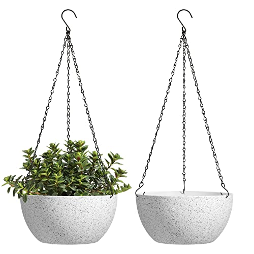 T4u 25cm Macetas Colgantes con Gancho Desmontable，Maceteros Decorativos Interior y Exterior con Agujeros de Drenaje，Macetas para Plantas Flores,Decoración del Hogar Balcón Jardín,Juego de 2