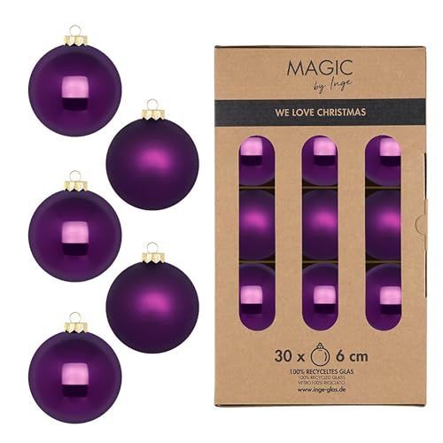 Weihnachtskugeln Glas 6cm 30 Stück - matt & glänzend - Christbaumkugeln Weihnachtsbaumkugeln für Weihnachten - Christbaumschmuck & Weihnachtsbaumschmuck - Purple Symphony