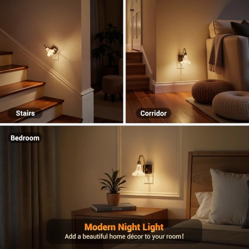 Image of JandCase Night Light, Night Lights Plug into Wall, Glass Flower Nightlight