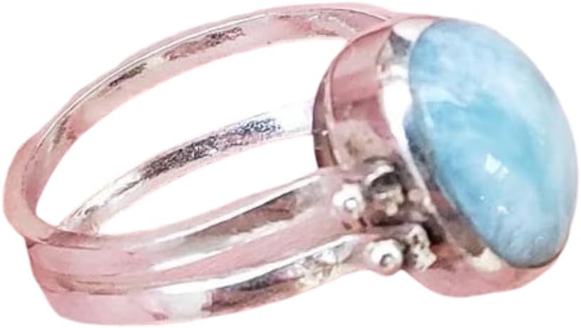 Flip 2 in 1 LARIMAR-AMBER gemstones 925 sterling silver reversible ring size 4 (mi-3)