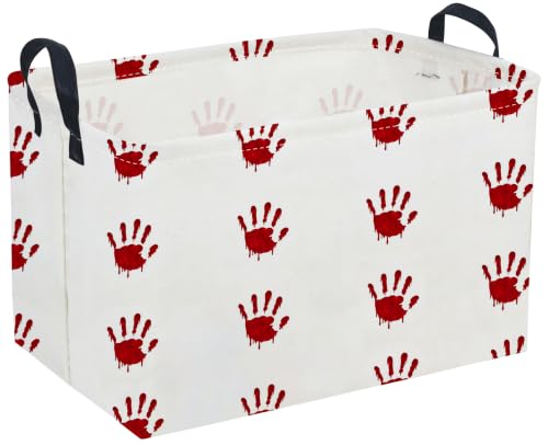 Image of Sanjiaofeng Rectangular Kids Basket Halloween Spooky Storage Bins,Gloomy Storage Basket with Handles.Clothers,Books,Kid's Gifts Bins.Halloween Party Baskets(Blood Hand)