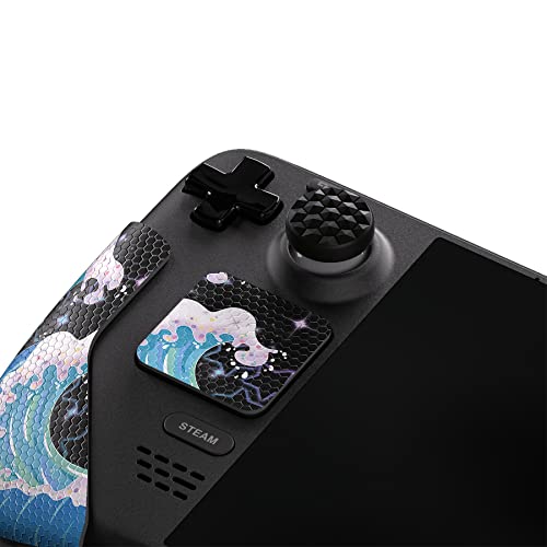 Image of PlayVital Professional Textured Soft Rubber Pads Handle Grips for Steam Deck LCD & OLED, Trackpads Skin Grip Enhancement Back Button Protective Stickers Set with Thumb Grip Caps - Shimmering Waves