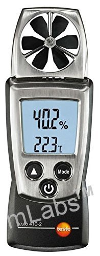 Testo 410-2 (0560 4102) Digital Pocket Vane Anemometer, 0.4 to 20 m/s Velocity, -10 to +50° C Temperature, 0 to 100% RH by mLabs