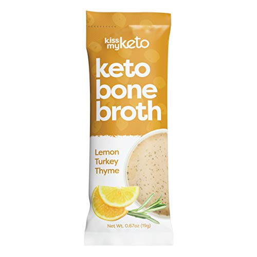 Kiss My Keto Bone Broth Powder Travel Packets — Collagen Protein (9g) + MCT Oil (4g), 18 Amino Acids | Low Carb Lemon Turkey Thyme (15 Pack), Instant Bone Broth Soup — Single Servings