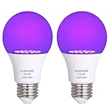 postes de luz led  AUROHOPE Pack de 3 bombillas LED de luz negra, A19, 9 W, E26/E27, base media, nivel UVA 390-400 nm, brilla en la oscuridad para fiestas negras, pintura corporal, póster fluorescente