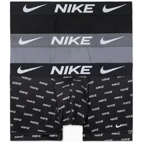 Nike Men's Dri-FIT Essential Micro 4" Trunk Boxer Briefs 3 Pack (Small, Logo/Grey/Black)
