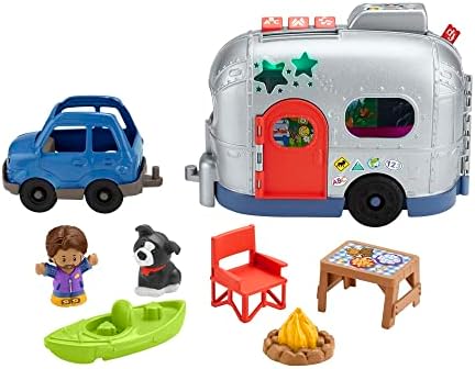 Fisher-Price Little People Light-Up Learning Camper Multilanguage Edition, 2-in-1 vehicle and playset with lights and songs for ages 1 & up