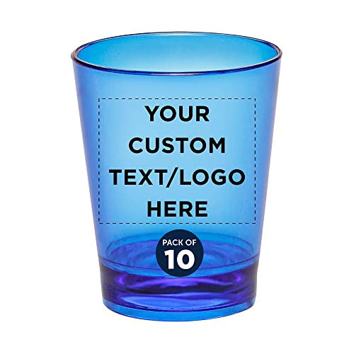 Custom Translucent Plastic Shot Glasses 1.5 oz. Set of 10, Personalized Bulk Pack - Acrylic, Great for Wedding, Party, Birthday, Gifts - Blue