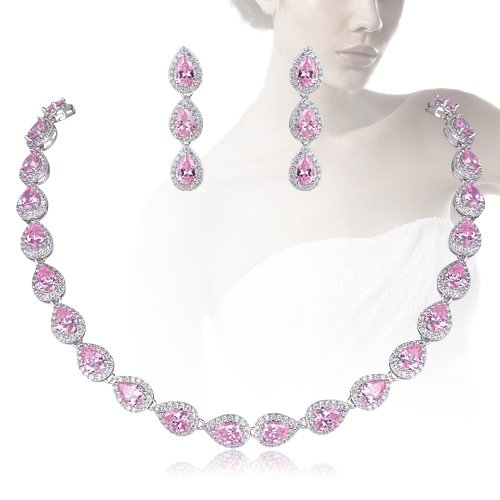 EVER FAITH Damen voll CZ Luxus Hochzeit Teardrop Halskette Ohrringe Set Silber-Ton