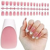 JODSONE Press on Nails Trapezoid 150PCS Fake Nails Pink French Tips, Full Cover Acrylic Nail Tips in 15 Sizes, Reusable Short Tapered Square False Nails for Women DIY Manicure