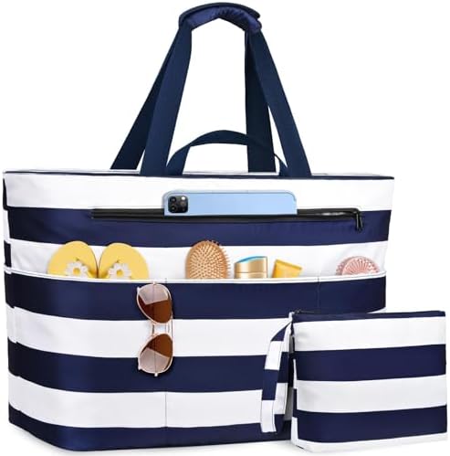 JUYANO Grote Strandtas voor Dames, XXL Familie Draagtas Met Ritssluiting voor Reizen, Strand, Winkelen, Fitnessstudio - 50 x 20 x 35 cm, Groen
