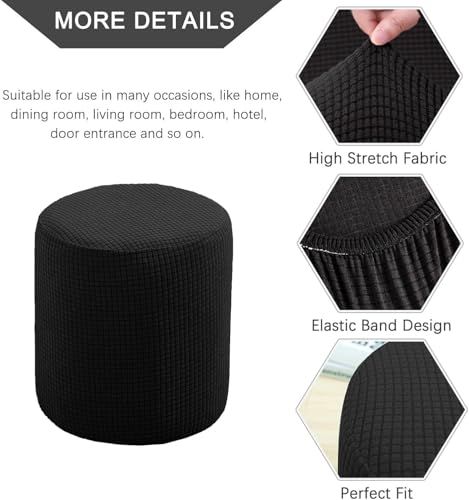 Miniatura 4 de Funda Elástica Para Puff Redondo Y Cuadrado - Funda Otomana De Jacquard Lavable Y Extraíble - Cubierta Protectora Suave Con Base Antideslizante Para Reposapiés, Taburete O Sofá O,40x40cm