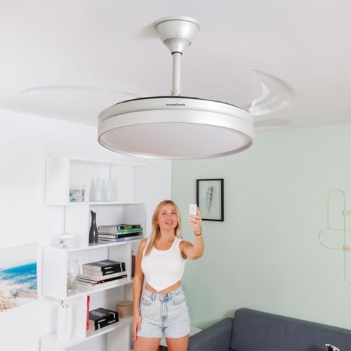 InnovaGoods LED Ceiling Fan with 4 Retractable Blades Silteez Silver 80 W Ø49-104 cm