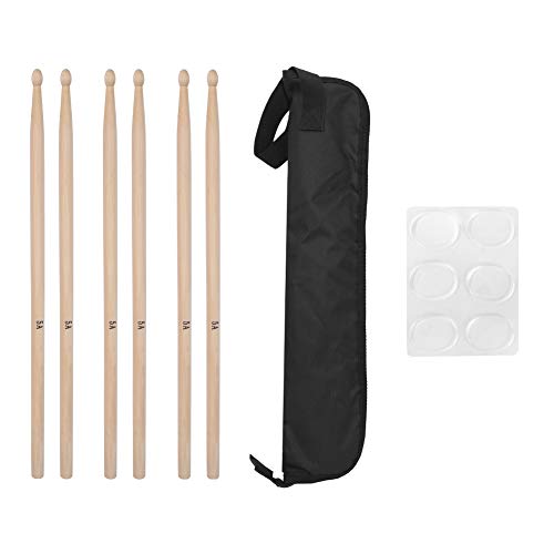 Baquetas de madera de arce con almohadilla para amortiguación de sonido | Bolsa de tela Oxford para baquetas | Reducción de ruido para práctica/actuación | 6 baquetas + 1 almohadilla + 1 bolsa miniatura 1