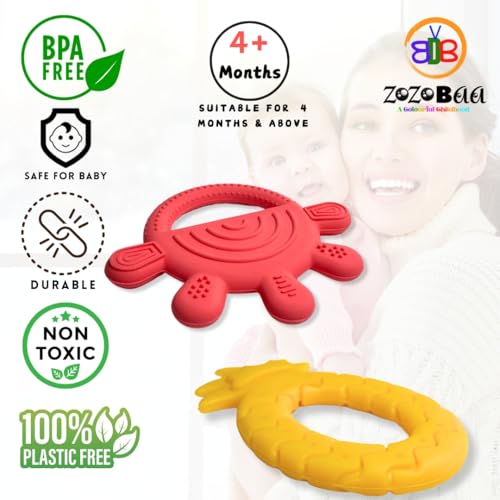 Image of Cute Shape Soft Silicone Teether for Baby Gums, Teething Toys for Babies, BPA Free, Pain-Relief, Non-Toxic, 100% Food Grade, Soothing, Easy to Grasp Chewable - Hand+Pineapple (Pack of 2)