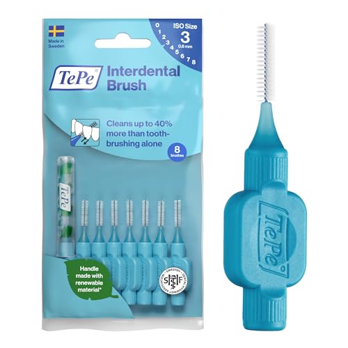 TePe Interdentalbürste, Original, Blau, 0,6 mm/ISO 3, 8 Stk., Plaque-Entfernung, effiziente Reinigung der Zahnzwischenräume, für mittelgroße Lücken