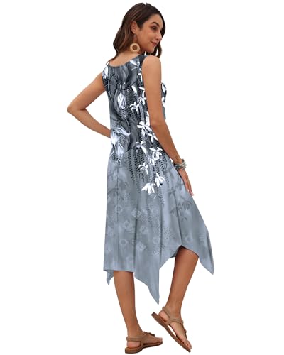 Image of AUSELILY Women's Summer Dresses Casual Sleeveless Midi Tank Beach Dress | Women's Asymmetrical Hem Sundress with Side Pockets, Great for Beach, Vacation & Daily Wear