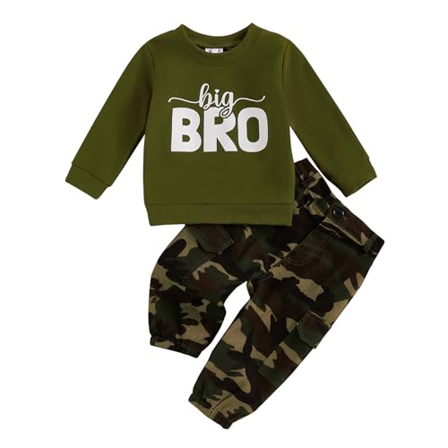 Geagodelia Tenue d'automne et d'hiver à manches longues pour bébé garçon avec imprimé camouflage, t-shirt avec taille élastique, pantalon de survêtement 2 pièces pour petits garçons, vert militaire,