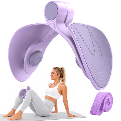 Pelvic Floor Exercise Device with 35 lb Resistance Kegel and Inner Thigh Muscle Trainer Home Workout Equipment for Postpartum Recovery Women & Men with Band Purple