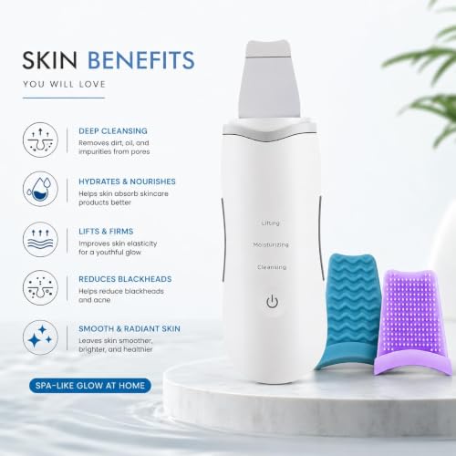 Image of AJIGNA MART Skin Scrubber, Ultrasonic Exfoliator 3 Modes, Blackhead Remover, Pore Cleaner, Face Wash Spatula with 3 Modes, Face Skin Spatula USB Charging, Suitable for All Skin Types