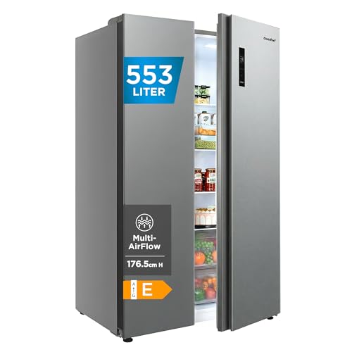 Comfee Side-by-Side Kühl-Gefrierkombination 553 L | No Frost, 35 dB, Multi-Air-Flow | Platinum Fresh, Sensor & SuperCool | Titan-Grau, RCS536LS01EU(E)