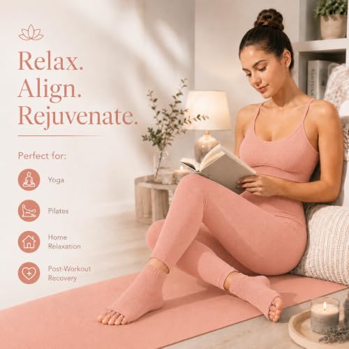 Image of Foot Alignment Socks Men & Women | Five Toe Separator | Foot Pain Relief | Bunion Corrector | Plantar Fasciitis | Improving Posture & Increasing Flexibility | Free Size | 1 Pair | UK8-11 (Peach)