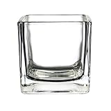 CYS EXCEL Glass Cube Vase, Cubic Flower Vase, Squared Votive Candle Holder, Centerpiece Cubed Vase, Pack of 12