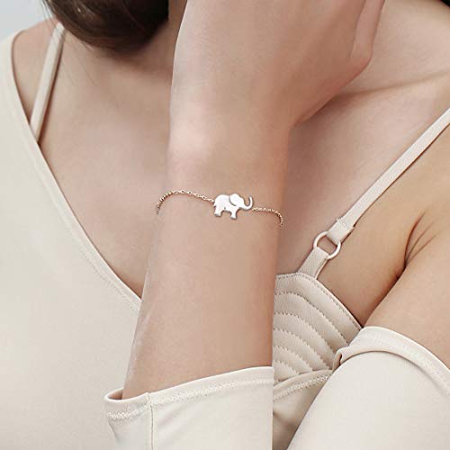 Fancime White Gold Plated 925 Sterling Silver Cable Link Chain Cute Elephant Dainty Delicate Bracelet Jewelry Easter Gifts For Women Girls Friendship Charm Adjustable Teens, 15 + 3Cm #TOP3