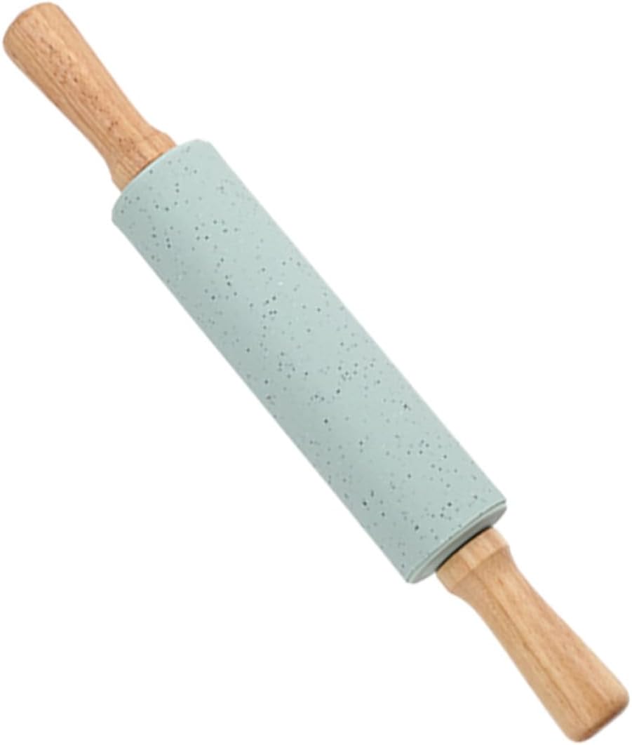 Generic Wood Handle Silicone Rolling Pin Large Dough Roller for Baking Pastry Pizza with Non-stick Surface Practical Kitchen Tool