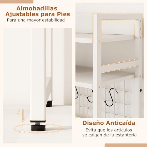 Miniatura 6 de Costway Estantería De Escritorio Sobremaesa, 4 Niveles Y Compartimento Abierto Trasero, 6 Ganchos, Organizador De Almacenamiento De Escritorio De Madera, 94 X 25 X 73,5 Cm Blanco