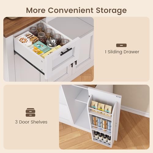 Itaar 71\" Pantry Cabinet with Charging Station and LED Light, Kitchen Pantry Cabinet with Microwave Stand, 47.2\" Wide Kitchen Storage Cabinets with Storage Cart 3 Tier for Dining Room, White