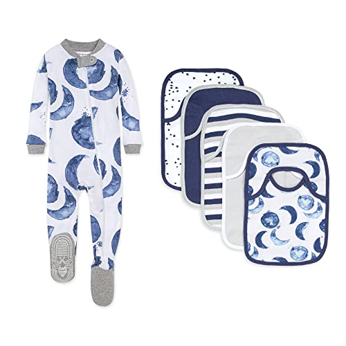 Image of Burt's Bees Baby baby-girls Zip-up Footed Sleeper Pj & Set of Bibs Gift Bundle, 100% Organic Cotton