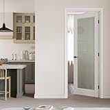 CRUTOP 30' x 80' Prehung Door, Tempered Frosted Glass Slab Doors with Jamb Kit, Solid Core MDF Interior Door for Bathroom Pantry Laundry, Easy Assemble - Right Handed Black Hinge